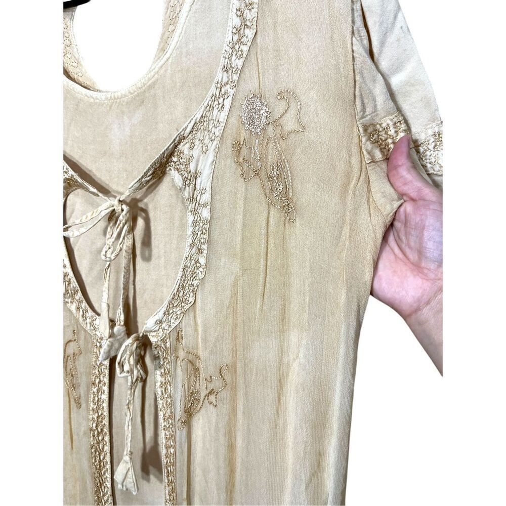 Vintage Just Cruising Cream Embroidered Boho Maxi Dress One‎ Size - Picture 6 of 10